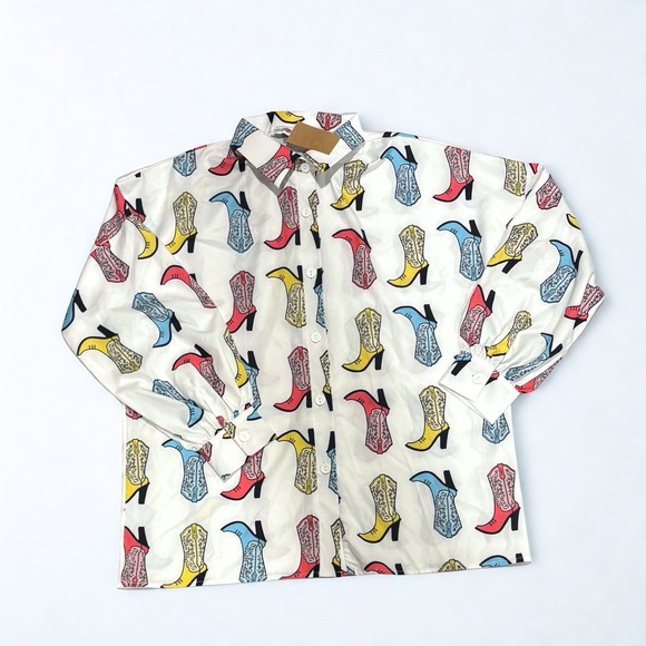 Nylon Apparel Womens Button Down Long Sleeve Sz. S Oversized Western Cowboy Boot - Picture 5 of 9